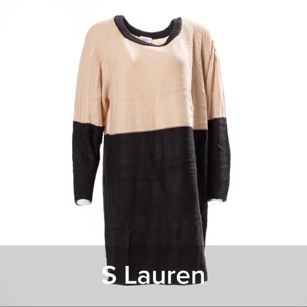 Lularoe Lauren Tan & Black Sweater Dress - Size Small